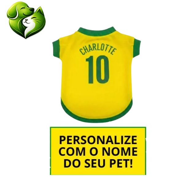 Roupinha Personalizada Copa do Mundo Brasil com Nome e Número para Cachorro e Gato Tecido Respirável MeuPet™