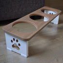 Comedouro Triplo Elevado Premium em MDF com Tigelas Inox/Porcelana –Meu Pet