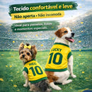 Roupinha Personalizada Copa do Mundo Brasil com Nome e Número para Cachorro e Gato Tecido Respirável MeuPet™
