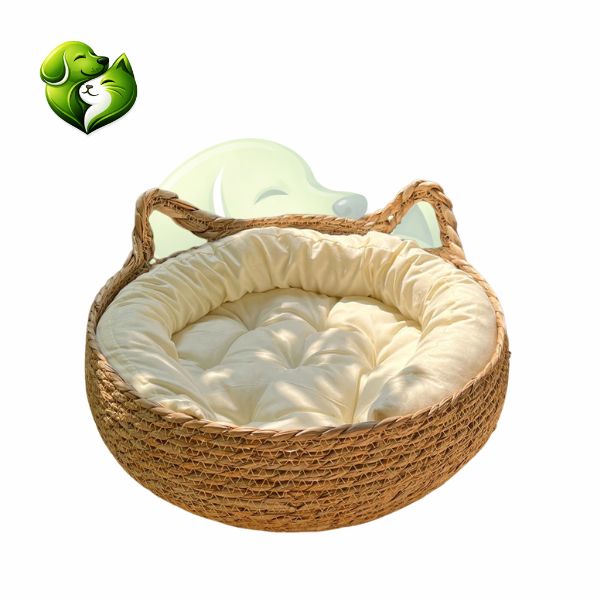 Cama Cesto para Gatos em Fibra Natural com Almofada – Snouty™ | Aconchego, Estilo e Conforto Natural