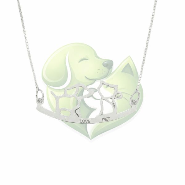 Colar Feminino em Prata 925 com Pingente de Cachorro e Gato – Lupzy™ | Amor Pet Eterno