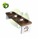 Comedouro Triplo Elevado Premium em MDF com Tigelas Inox/Porcelana –Meu Pet