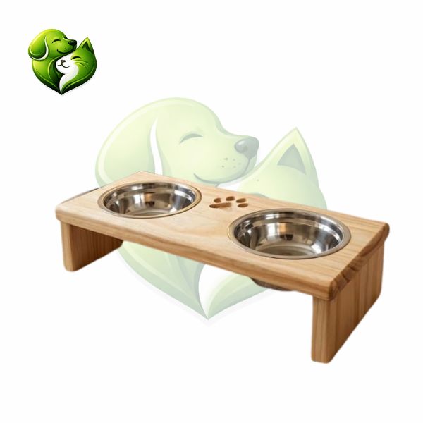 Comedouro Elevado Duplo com Potes Inox e Base em Pinus para Cachorro e Gato WoodBowl™