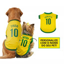 Roupinha Personalizada Copa do Mundo Brasil com Nome e Número para Cachorro e Gato Tecido Respirável MeuPet™